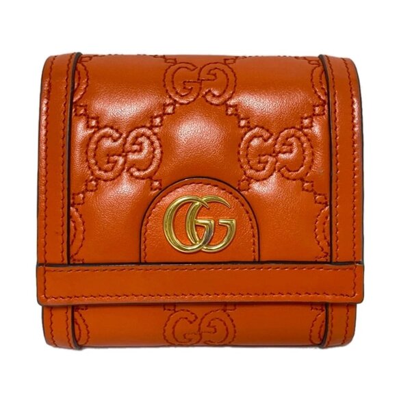 Auth GUCCI GG Matelasse 723799 Orange Leather - Bifold Wallet - Picture 1 of 7